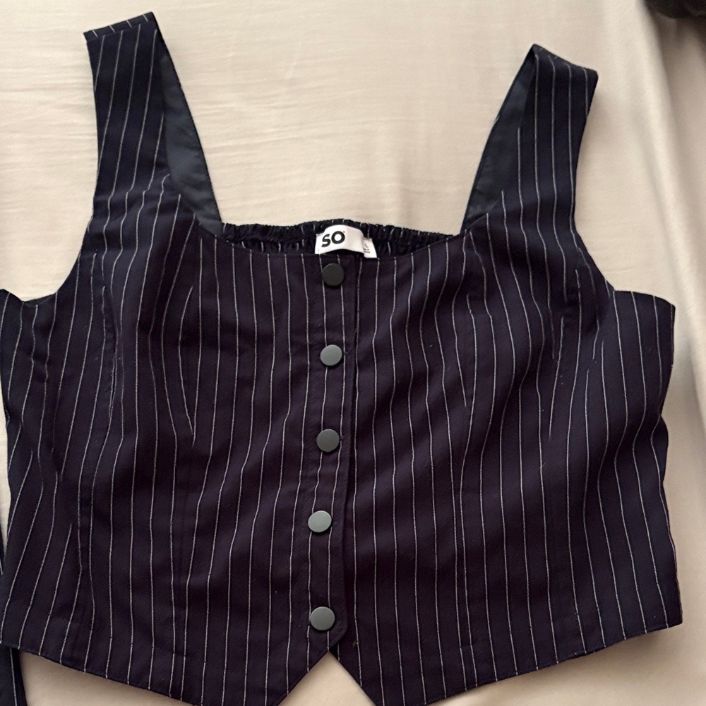 Black Pinstripe Button-Up Crop Top